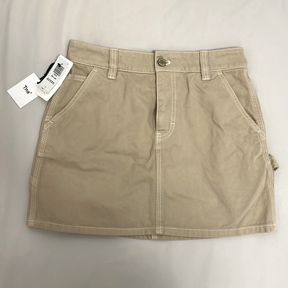 Aritzia High-Waist Beige Carpenter Mini Skirt